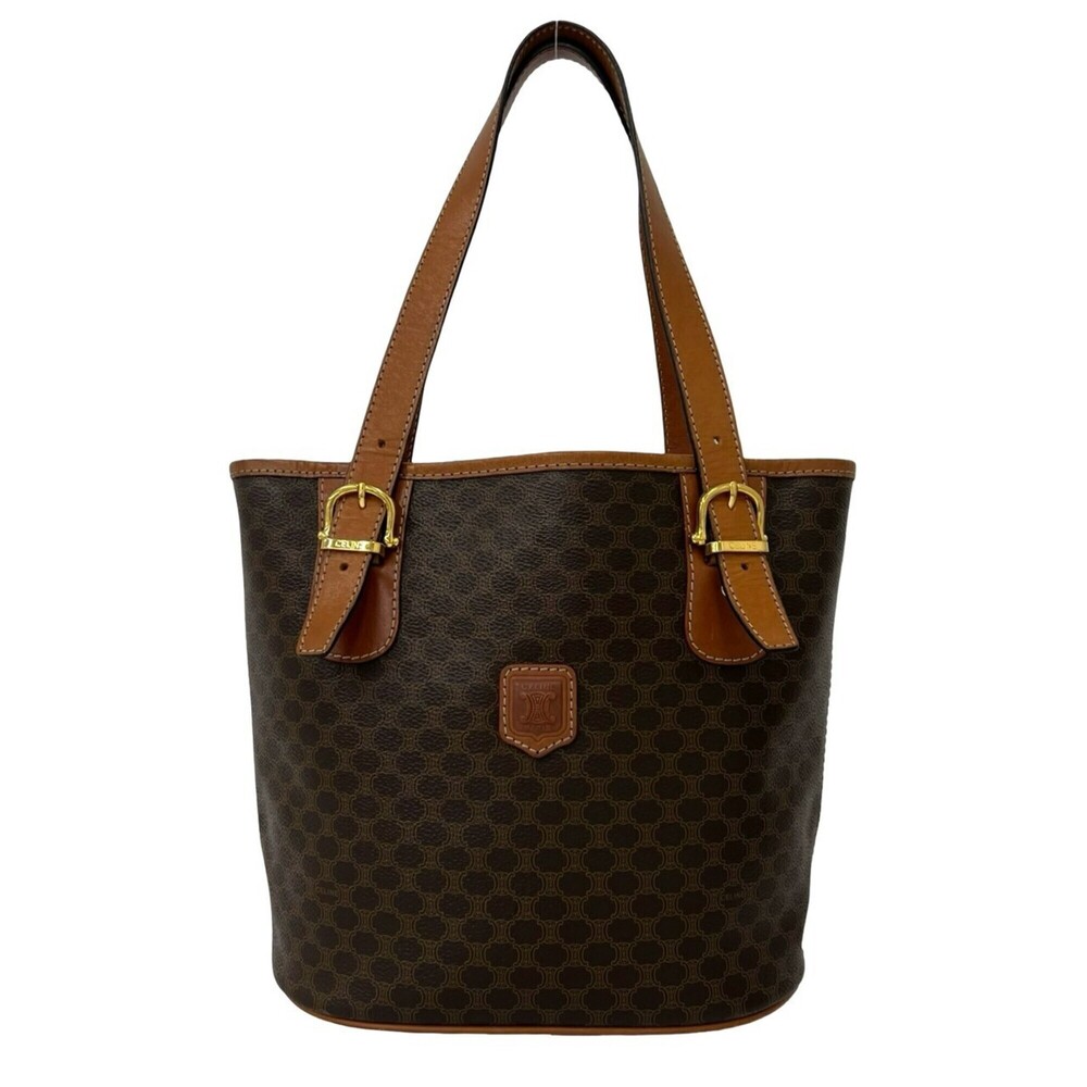 CELINE Vintage Macadam Blazon Leather Tote Bag, Handbag, Semi-Shoulder Brown ...
